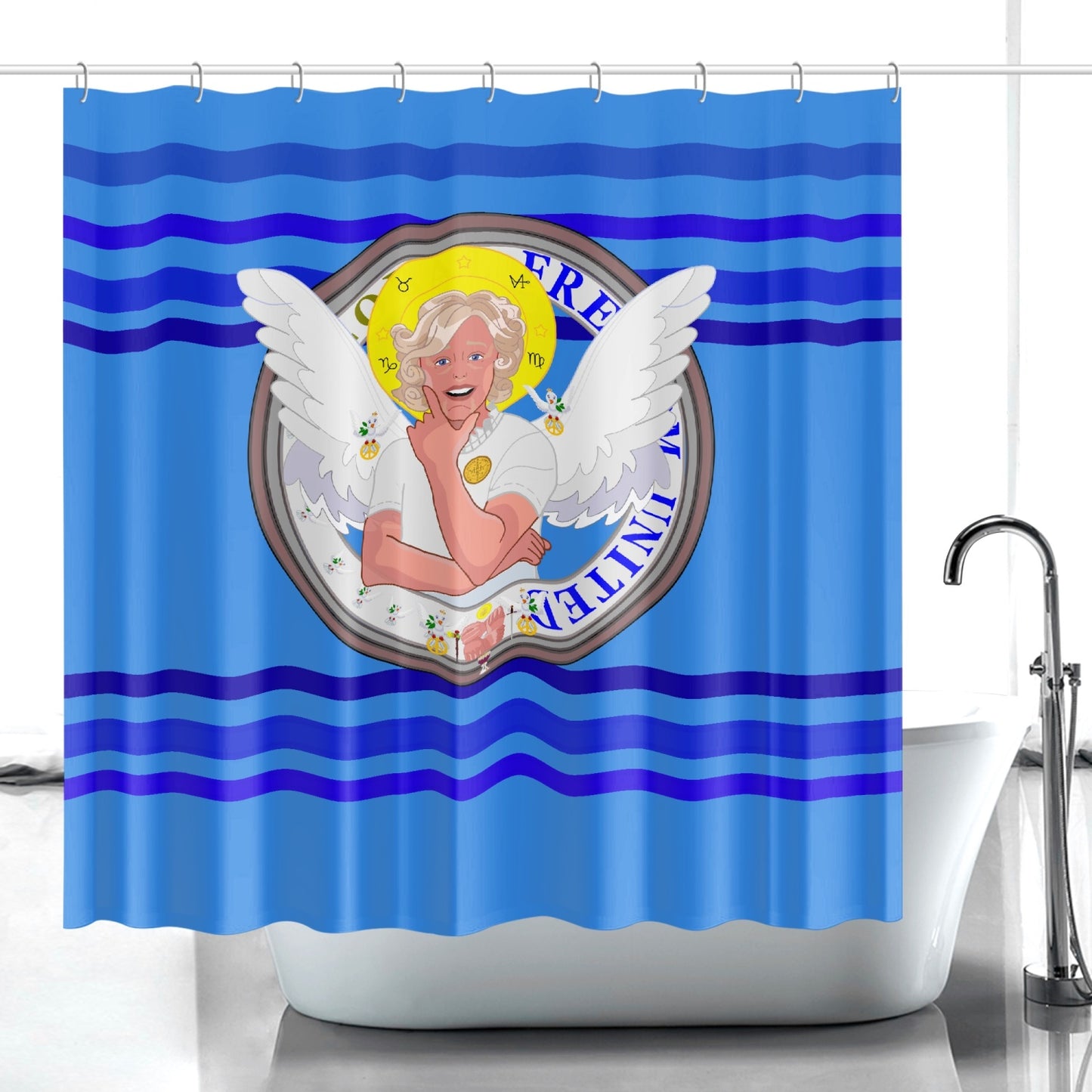 Quick-drying Shower Curtain GLOBAL FREEDOM UNITED© ARCHANGEL GABRIEL Deep Blue
