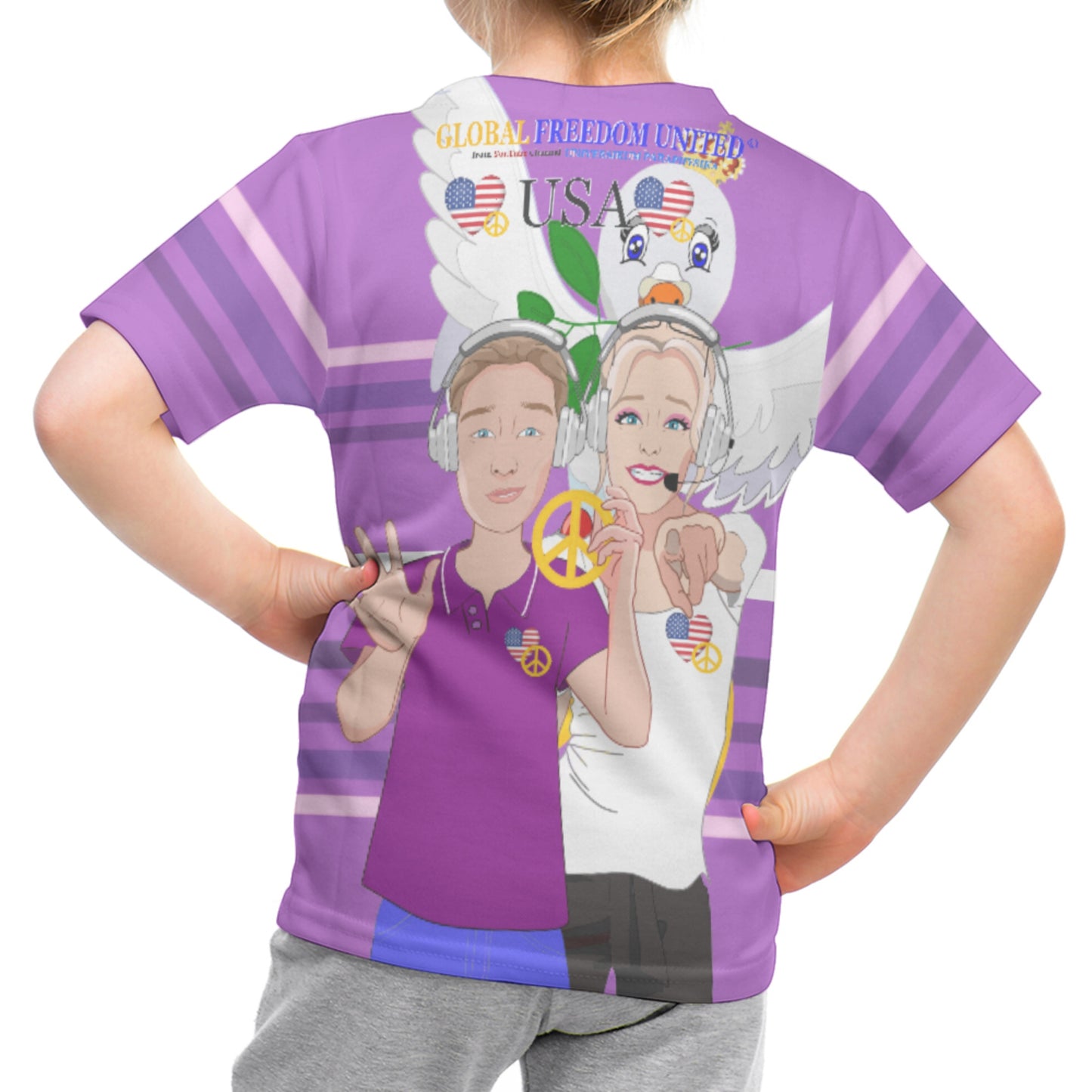 Kit´s T-shirt GLOBAL FREEDOM UNITED© Couple USA Wight American Lilac