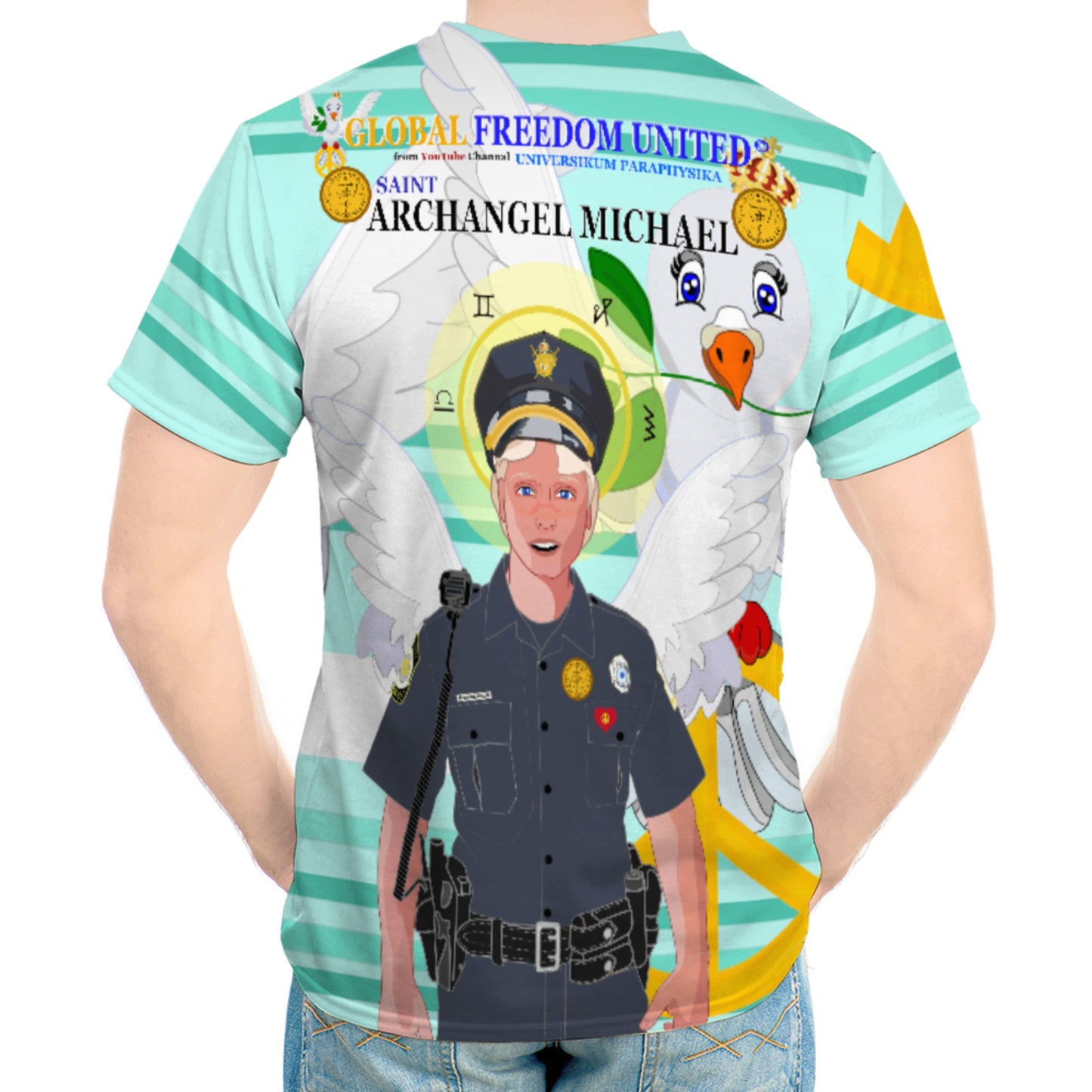 Men´s T-shirt GLOBAL FREEDOM UNITED© Archangel Michael As Policemen Light Green