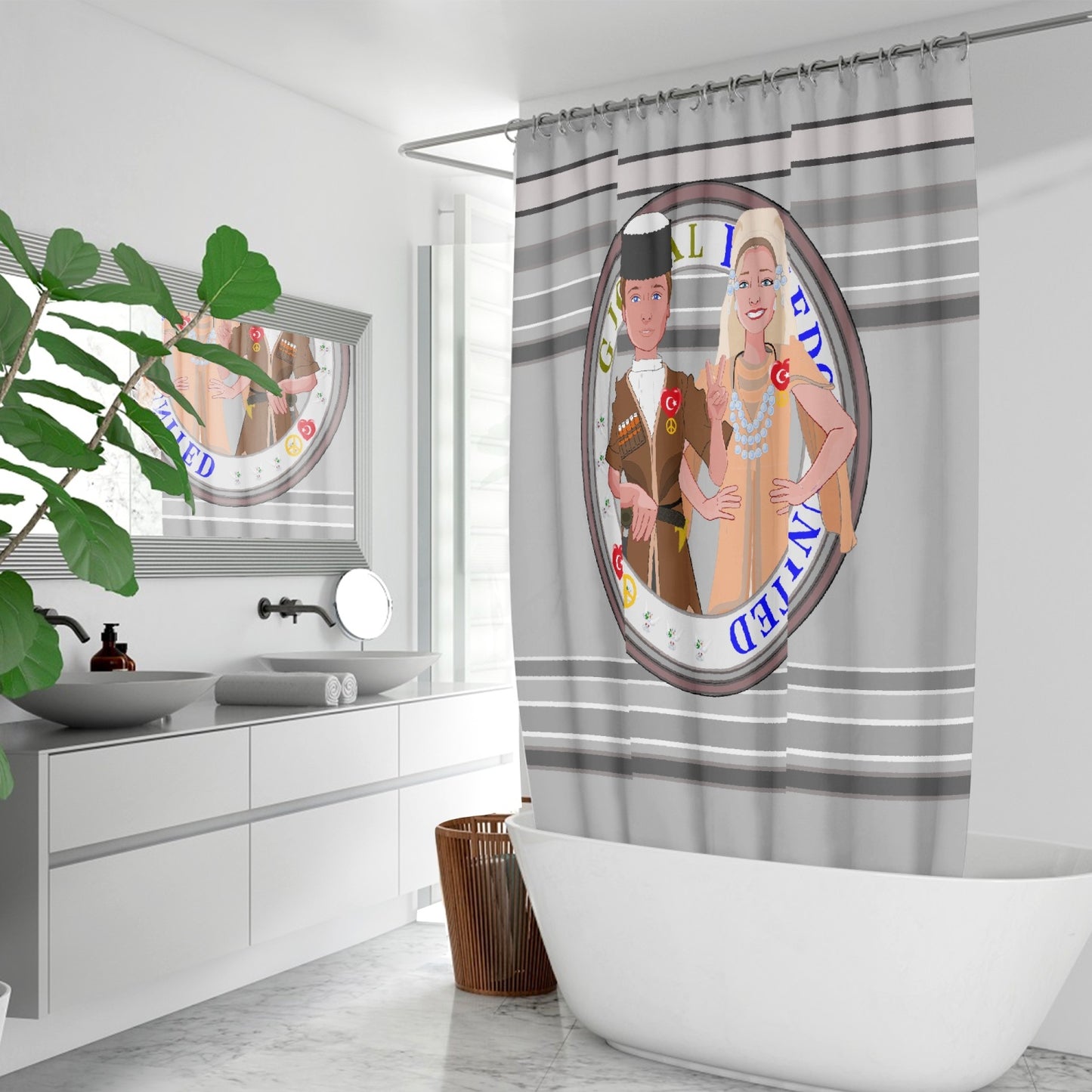GLOBAL FREEDOM UNITED© Couple Turkey Grey - Quick-drying Shower Curtain