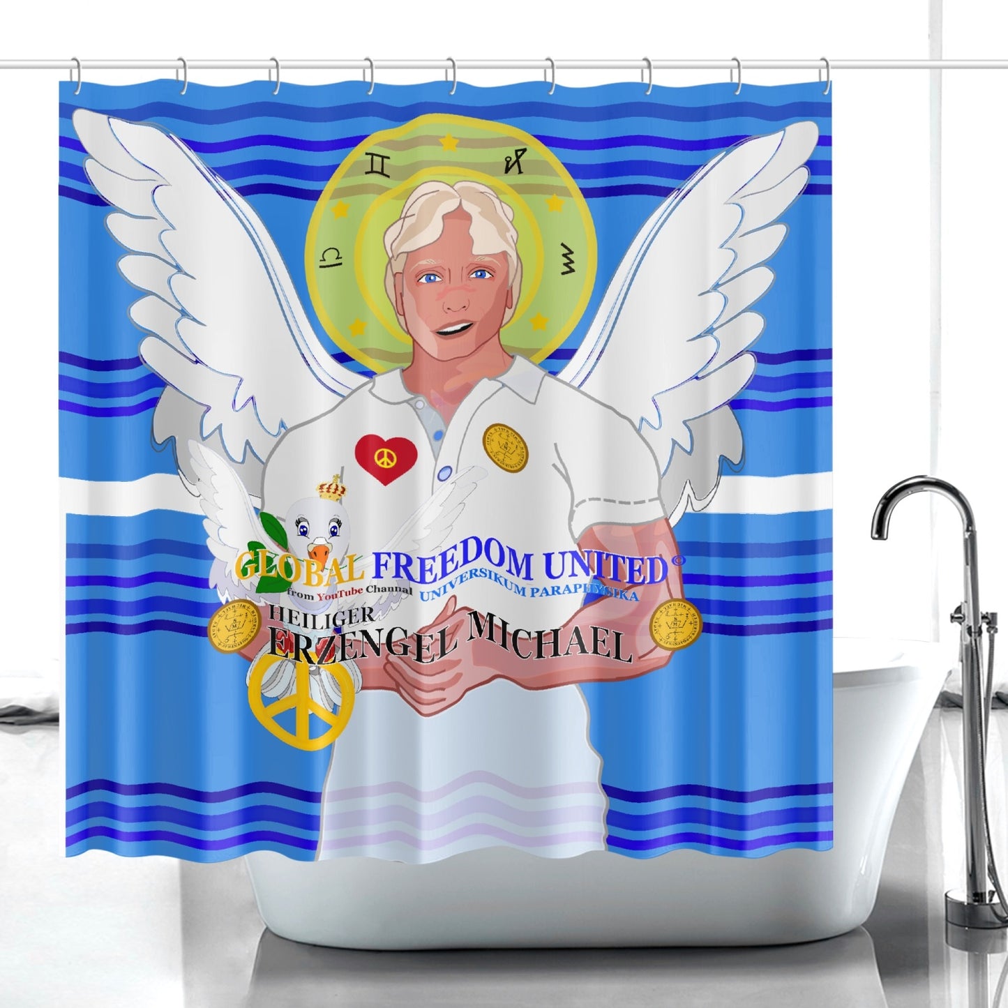 Quick-drying Shower Curtain Quick-drying Shower Curtain GLOBAL FREEDOM UNITED ARCGANGEL MICHAEL GERMAN DEEP BLUE