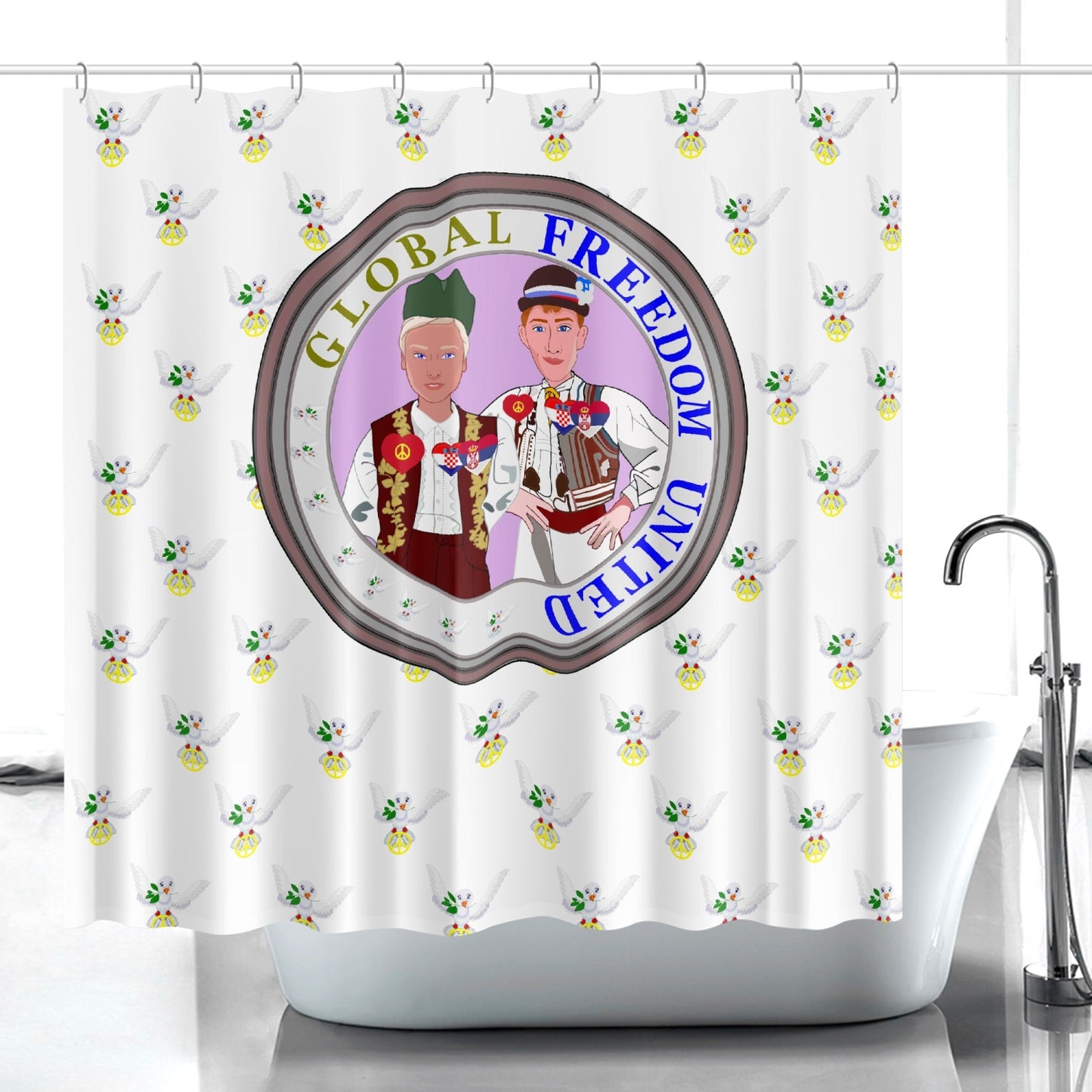 GLOBAL FREEDOM UNITED© Men Croatia & Serbia WIGHT Quick-drying Shower Curtain