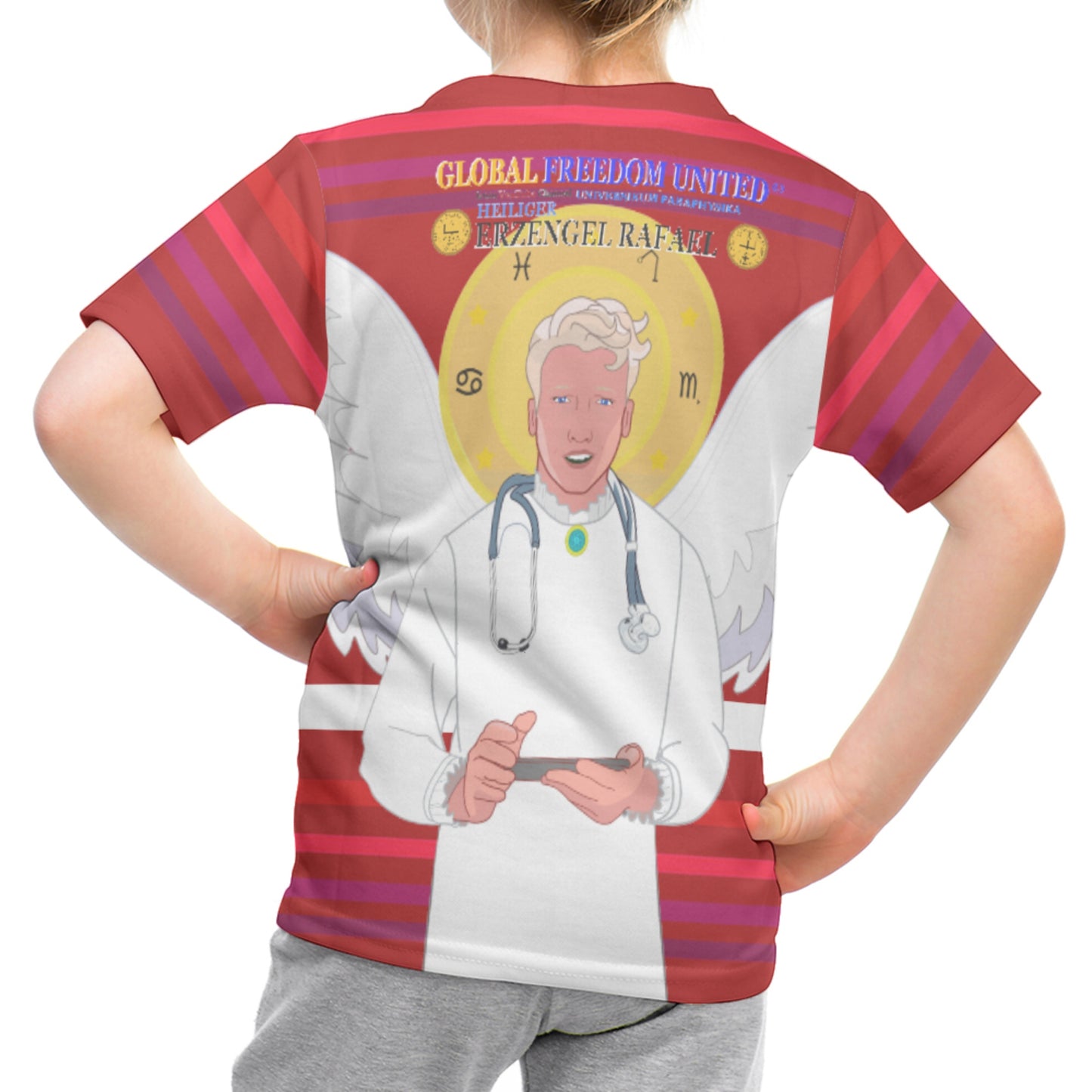 Kid´s T-shirt GLOBAL FREEDOM UNITED© Archangel Rafael Deutsch Red