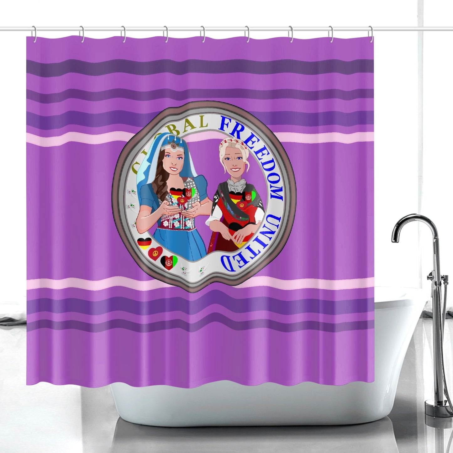 Quick-drying Shower Curtain GLOBAL FREEDOM UNITED© Women Afghanistan & Germany Lilac