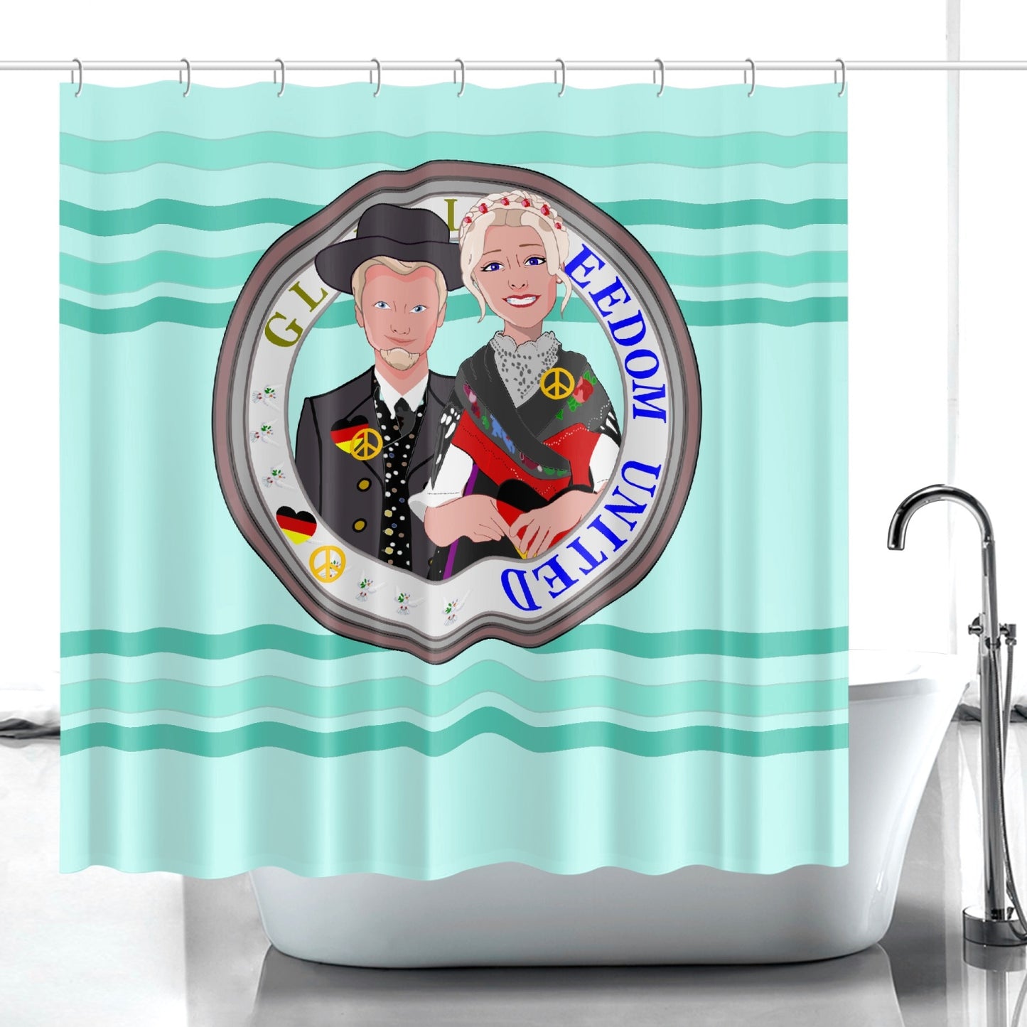 GLOBAL FREEDOM UNITED© Couple Germany V1 Light Green - Quick-drying Shower Curtain