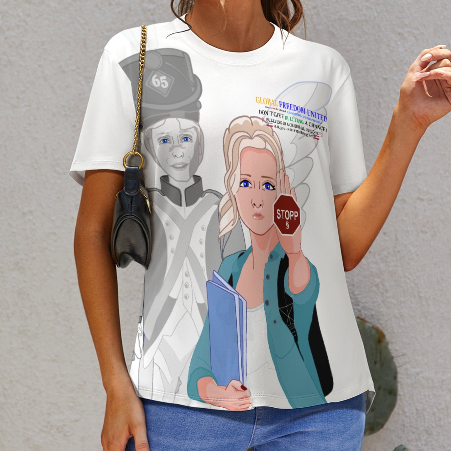 Women´s T-shirt GLOBAL FREEDOM UNITED© Anti Bullying Wight USA