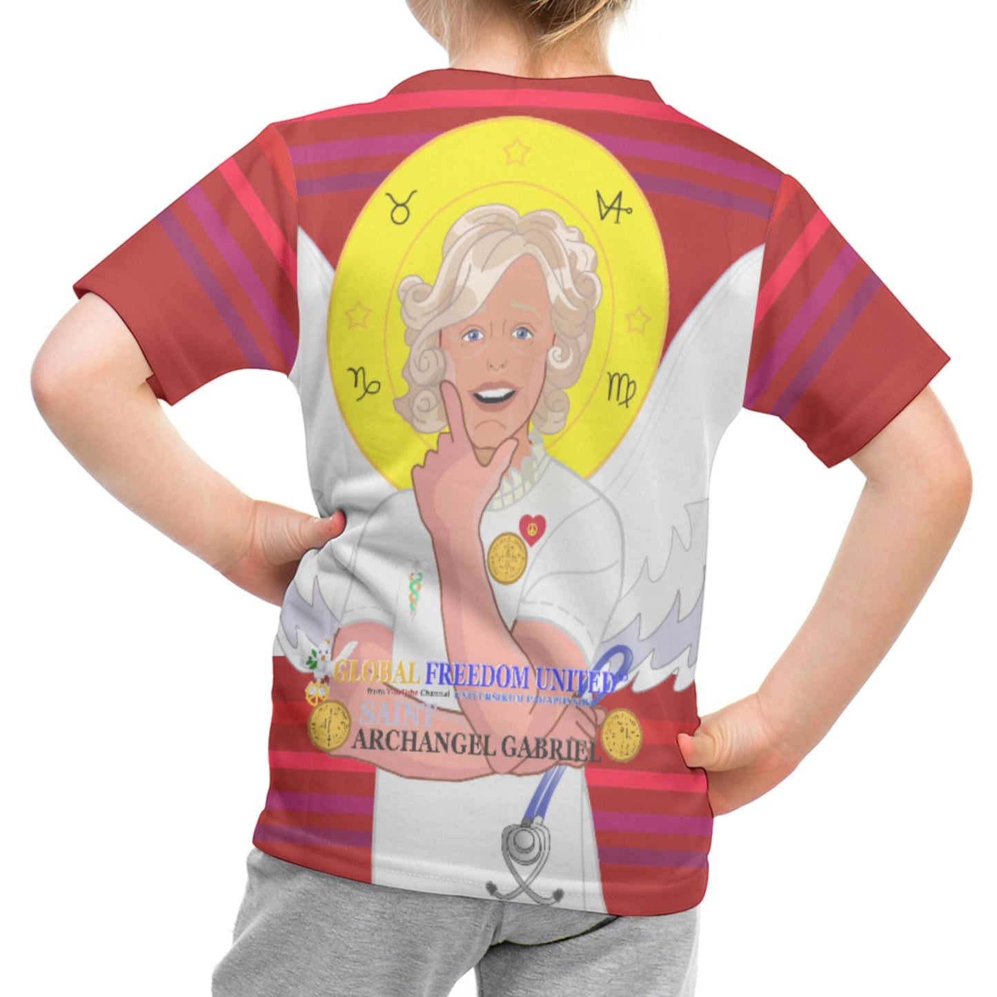 Kid´s T-shirt 2 GLOBAL FREEDOM UNITED© Archangel Gabriel English Red