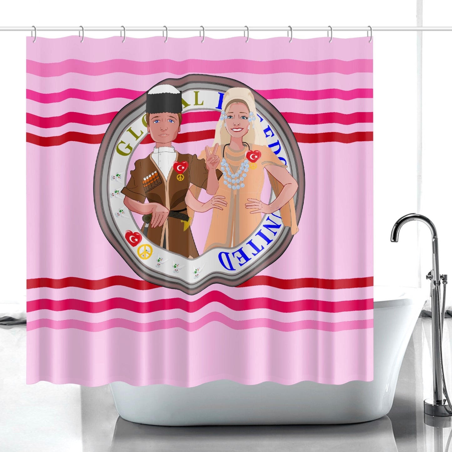 GLOBAL FREEDOM UNITED© Couple Turkey Pink1 - Quick-drying Shower Curtain