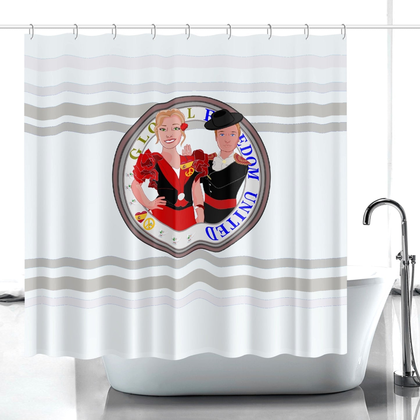 GLOBAL FREEDOM UNITED© Couple Spain wight Quick-drying Shower Curtain