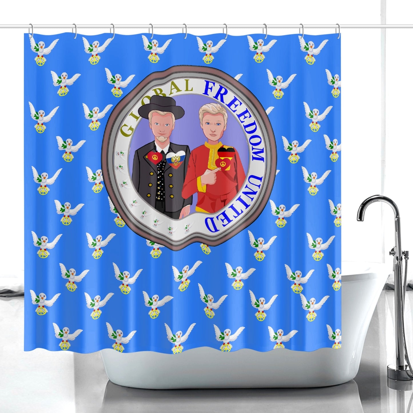 GLOBAL FREEDOM UNITED MEN RUSSIA & GERMANY OLD PEACE BLUE Quick-drying Shower Curtain