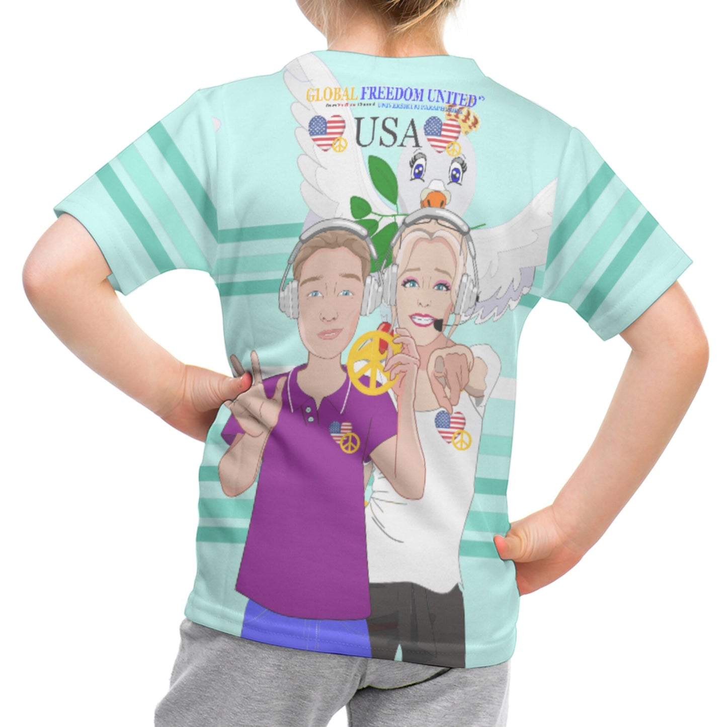 Kit´s T-shirt GLOBAL FREEDOM UNITED© Couple USA Wight American Light Green