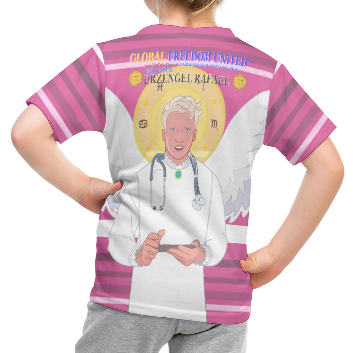 Kid´s T-shirt GLOBAL FREEDOM UNITED© Archangel Rafael German Pink2