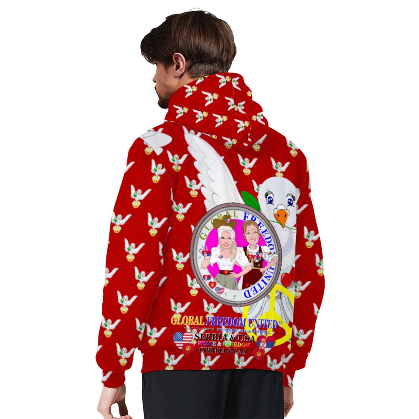 Plush Hoodie GLOBAL FREEDOM UNITED© Women Serbia & USA Red