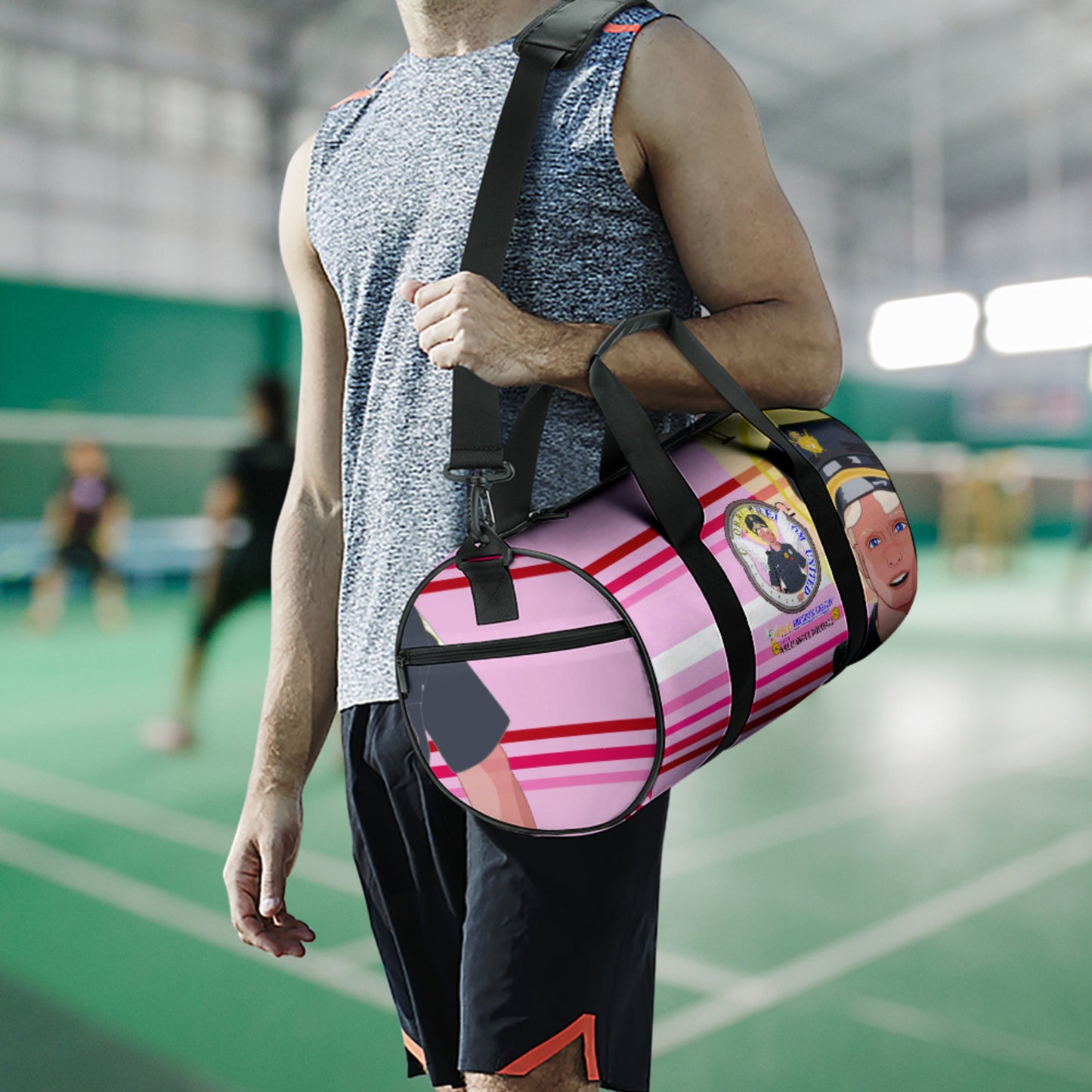 Cylindrical Gym Bag GLOBAL FREEDOM UNITED© Archangel Michael As Policemen Pink1