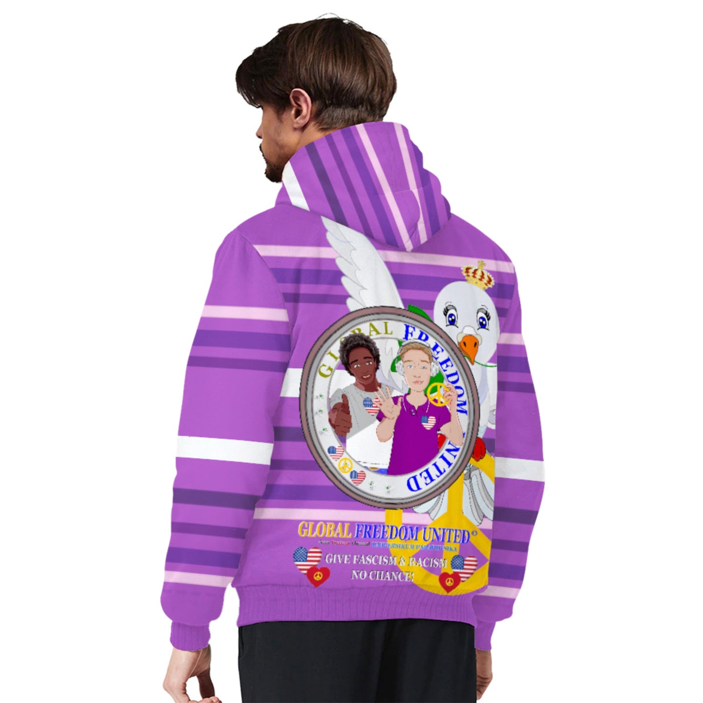 Plush Hoodie GLOBAL FREEDOM UNITED© Men Anti Racism & Fascism USA Lilac