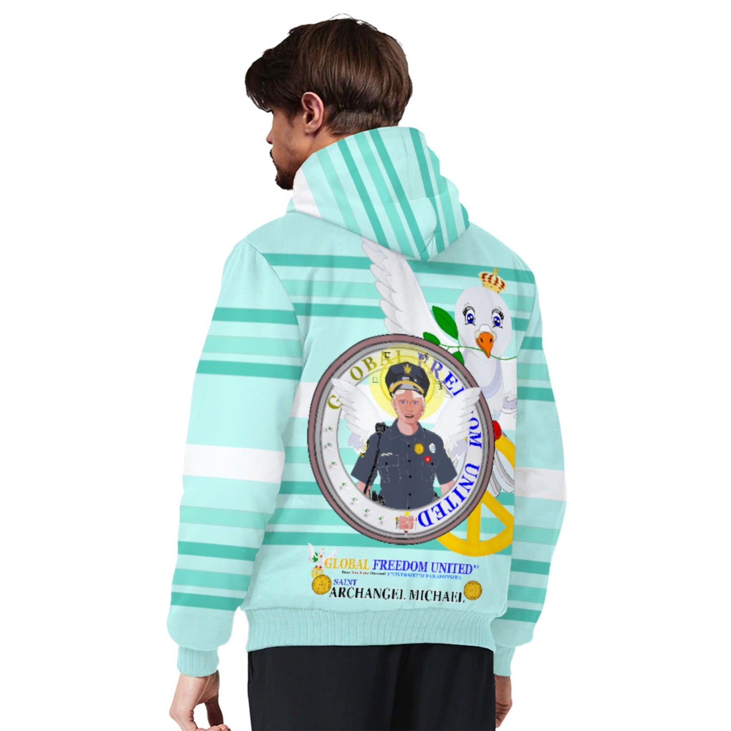 Plush Hoodie GLOBAL FREEDOM UNITED© Archangel Michael As Policemen Light Green