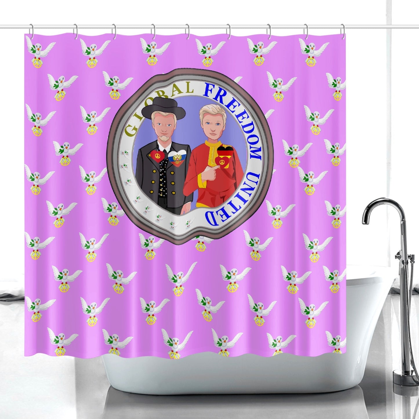 GLOBAL FREEDOM UNITED MEN RUSSIA & GERMANY OLD PEACE VIOLET Quick-drying Shower Curtain