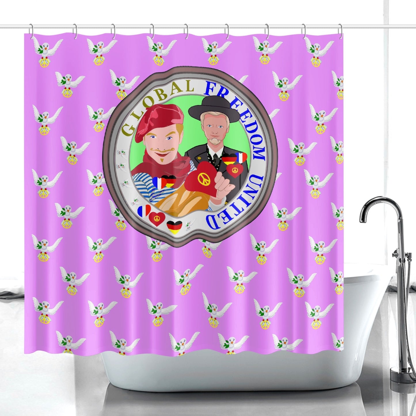 GLOBAL FREEDOM UNITED MEN FRENCH & GERMANY OLD PEACE VIOLET Quick-drying Shower Curtain