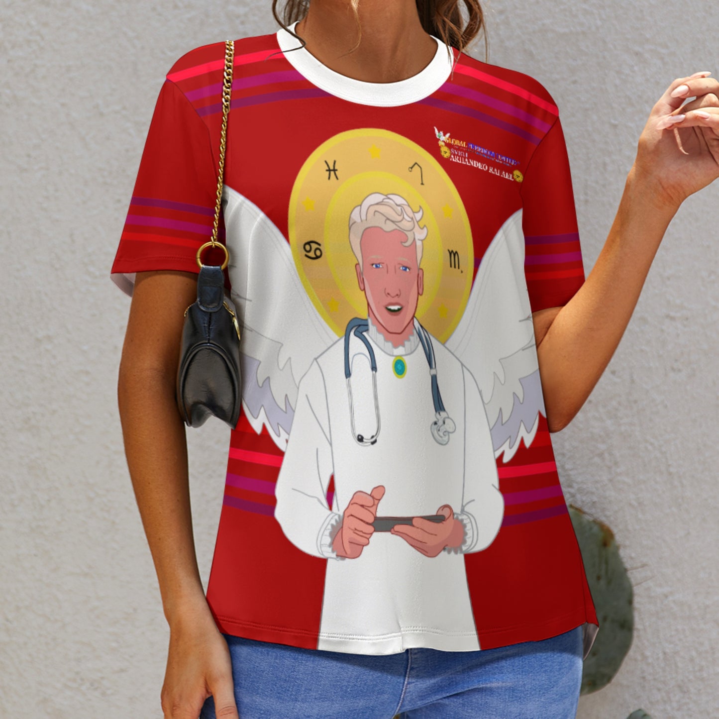 Women´s T-shirt GLOBAL FREEDOM UNITED© Archangel Rafael Croatia Red