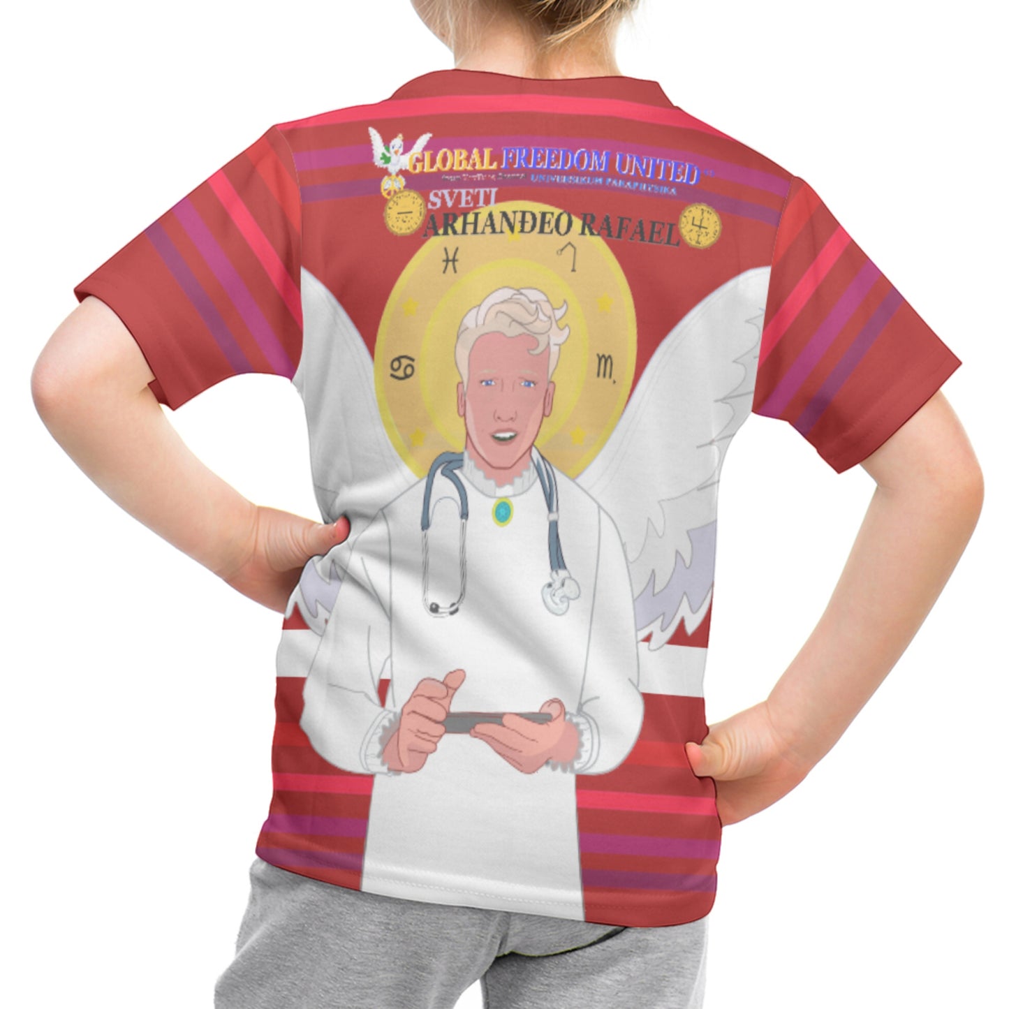 Kid´s T-shirt GLOBAL FREEDOM UNITED© Archangel Rafael Croatia Red