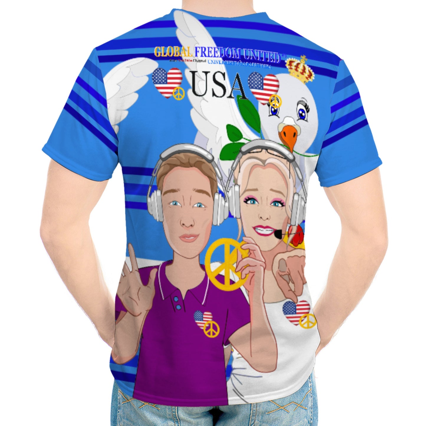 Men´s T-shirt GLOBAL FREEDOM UNITED© Couple USA Wight American Deep Blue