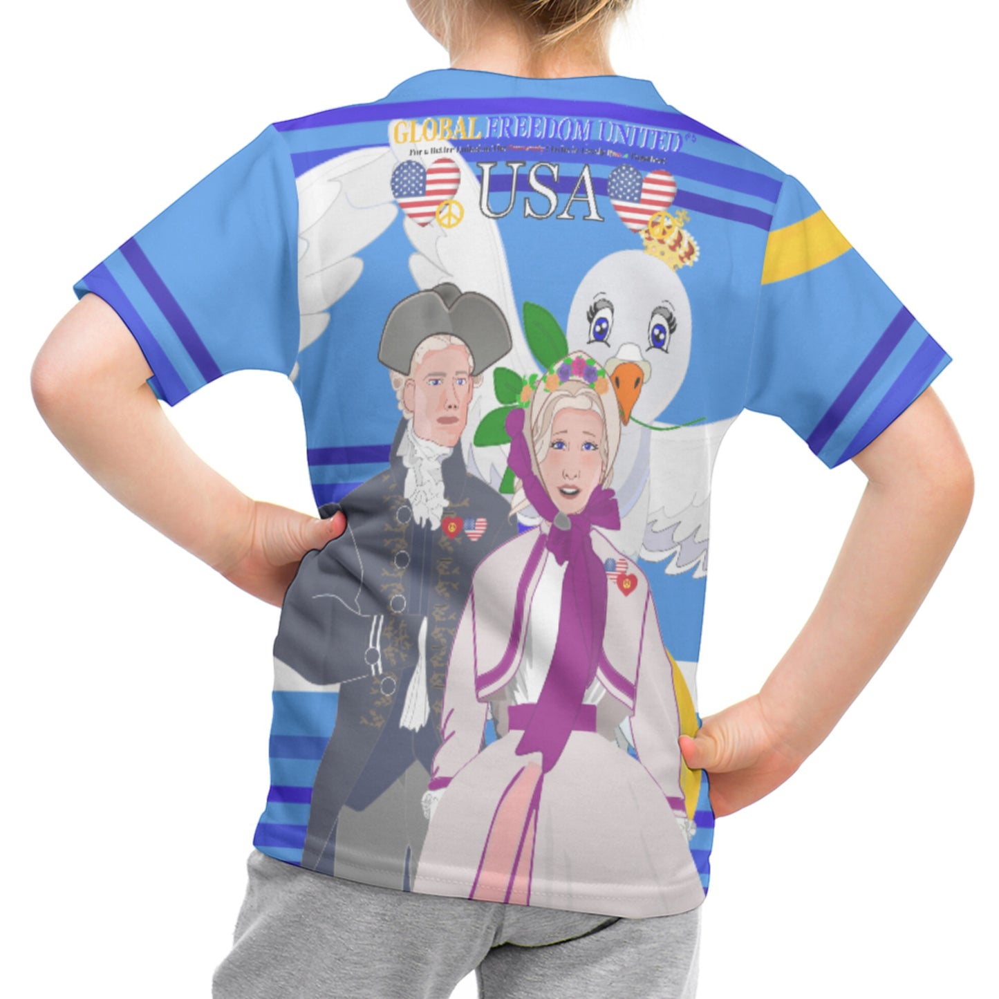 Kid´s T-shirt GLOBAL FREEDOM UNITED© Couple USA V3 Deep Blue
