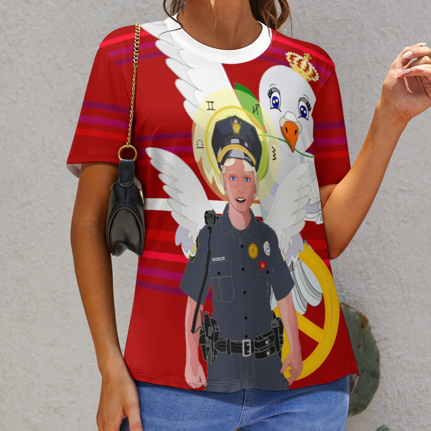 Women´s T-shirt 2 GLOBAL FREEDOM UNITED© Archangel Michael As Policemen Red
