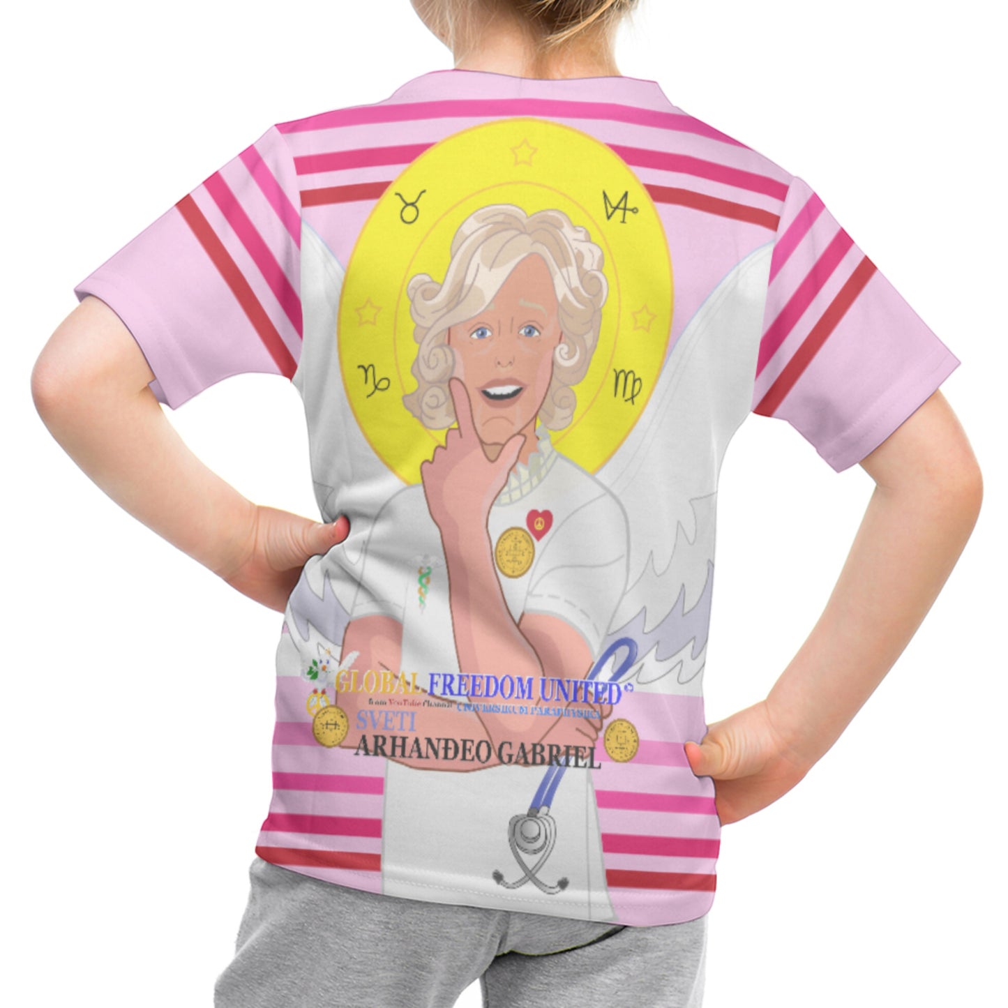 Kid´s T-shirt 2 GLOBAL FREEDOM UNITED© Archangel Gabriel Serbia Pink1