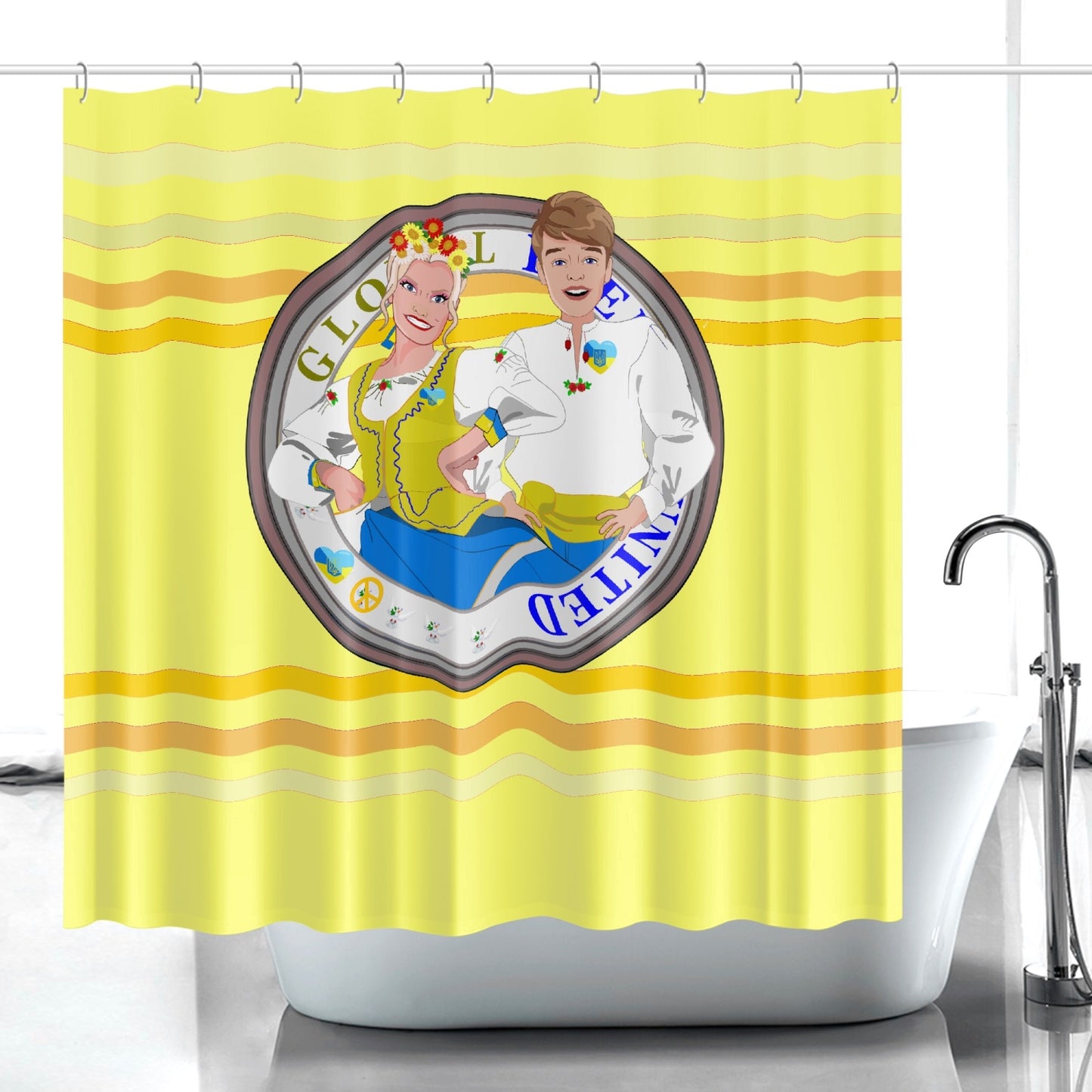 GLOBAL FREEDOM UNITED© Couple Ukrain Yellow - Quick-drying Shower Curtain