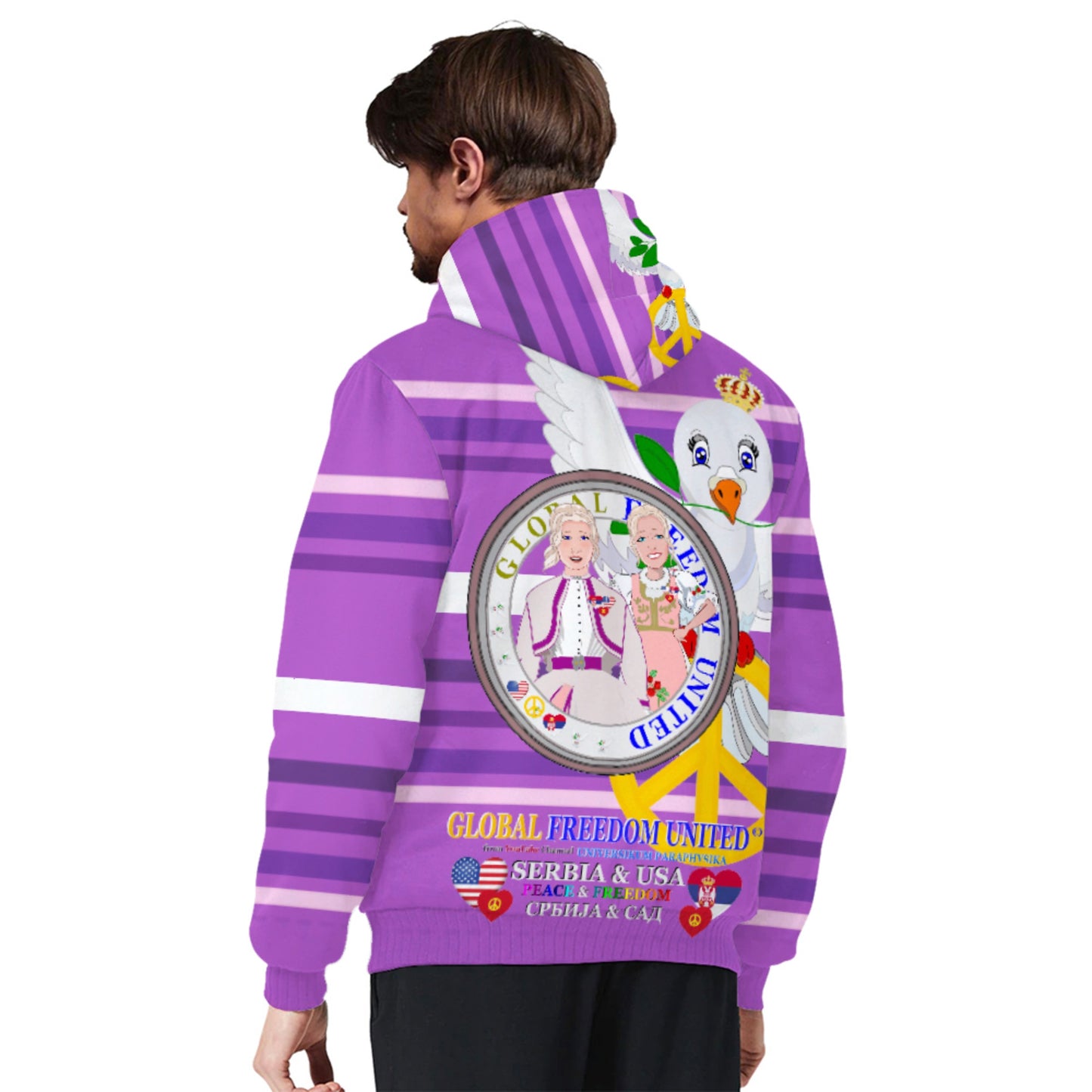 Plush Hoodie GLOBAL FREEDOM UNITED© Women Serbia & USA Lilac
