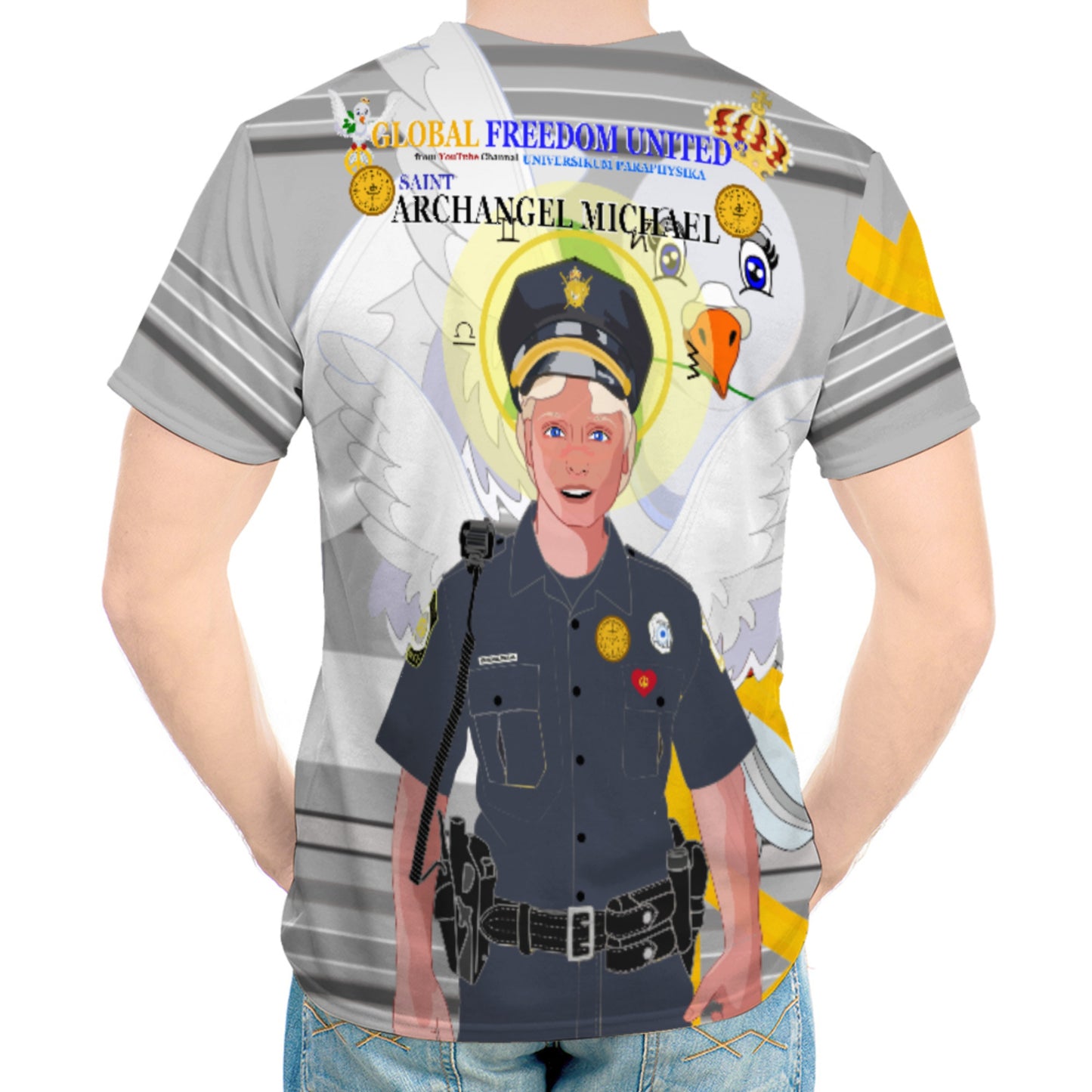 Men´s T-shirt GLOBAL FREEDOM UNITED© Archangel Michael As Policemen Grey