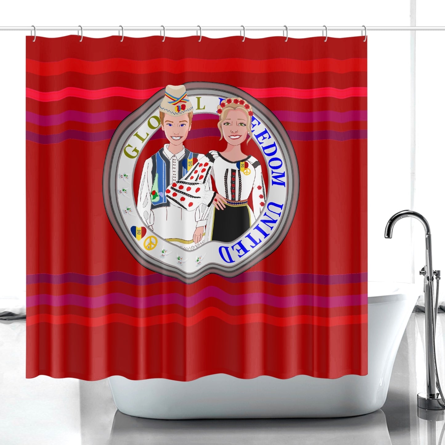GLOBAL FREEDOM UNITED© Couple Romania Red - Quick-drying Shower Curtain