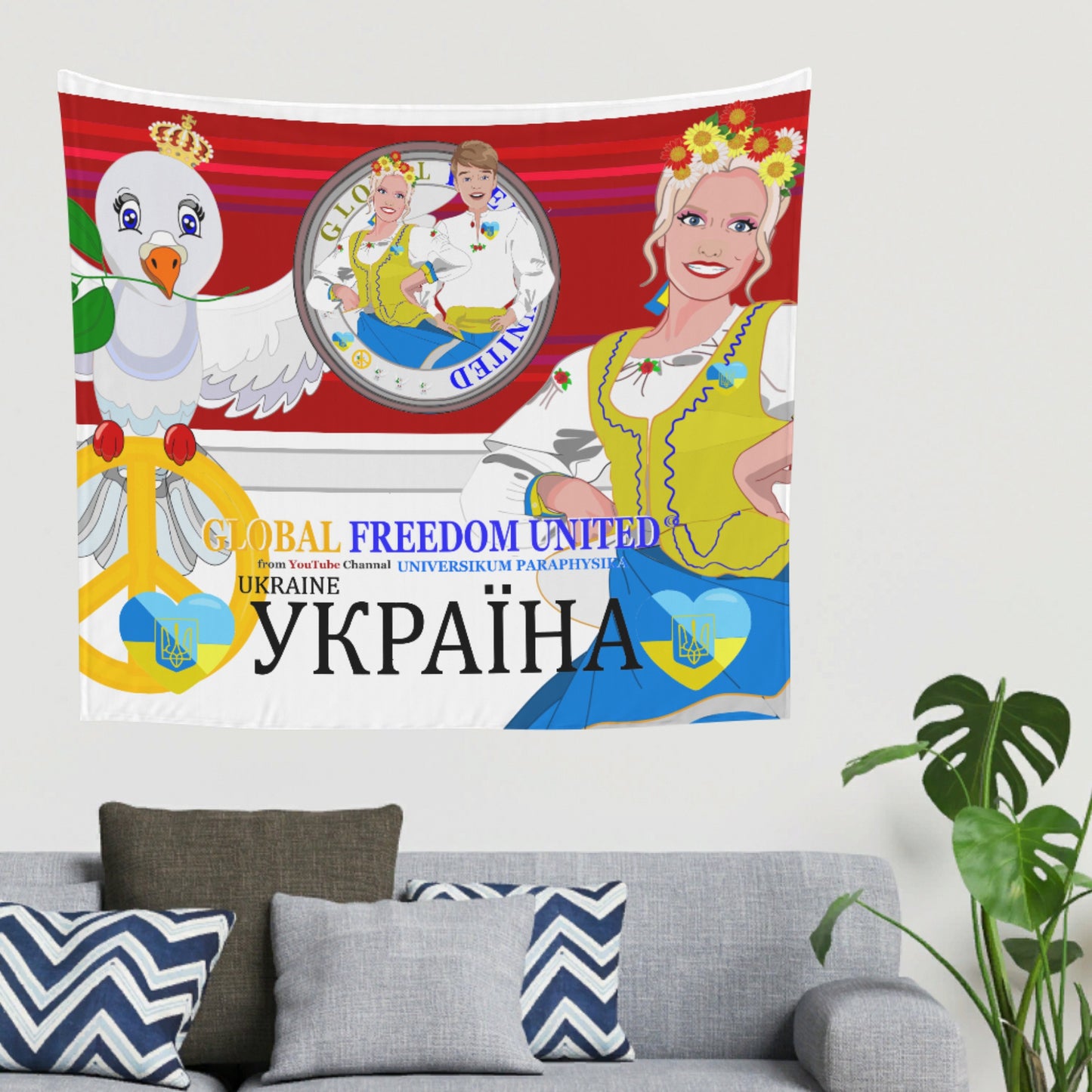 Tapestry GLOBAL FREEDOM UNITED© Couple Ukrain Red