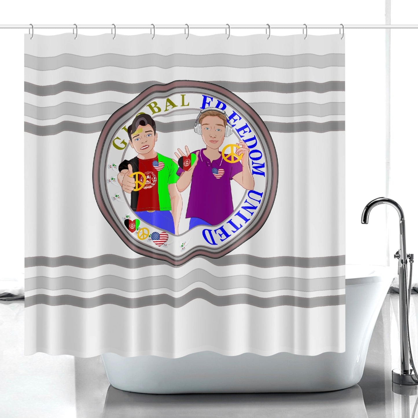 Quick-drying Shower Curtain GLOBAL FREEDOM UNITED© Women Afghanistan & USA Grey