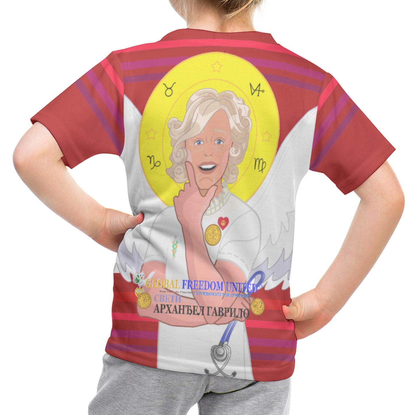 Kid´s T-shirt 2 GLOBAL FREEDOM UNITED© Archangel Gabriel Serbia Red