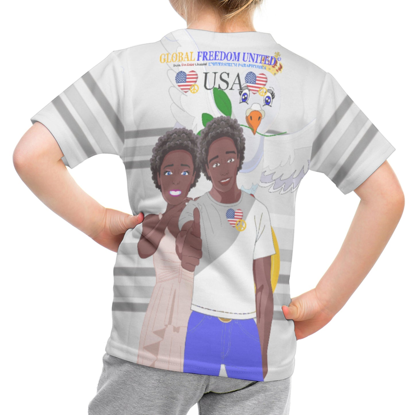 Kit´s T-Shirt GLOBAL FREEDOM UNITED© Couple USA Afro American Grey