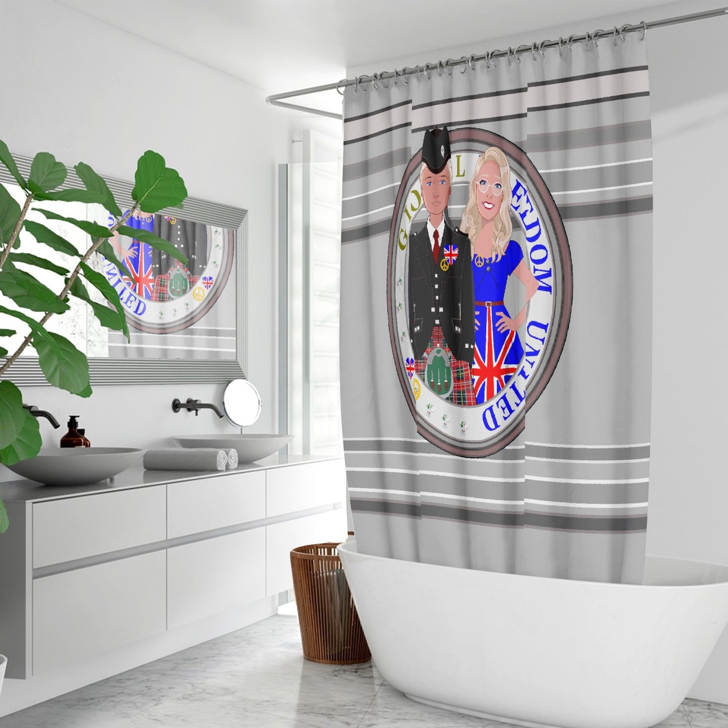 GLOBAL FREEDOM UNITED© Couple England Grey - Quick-drying Shower Curtain