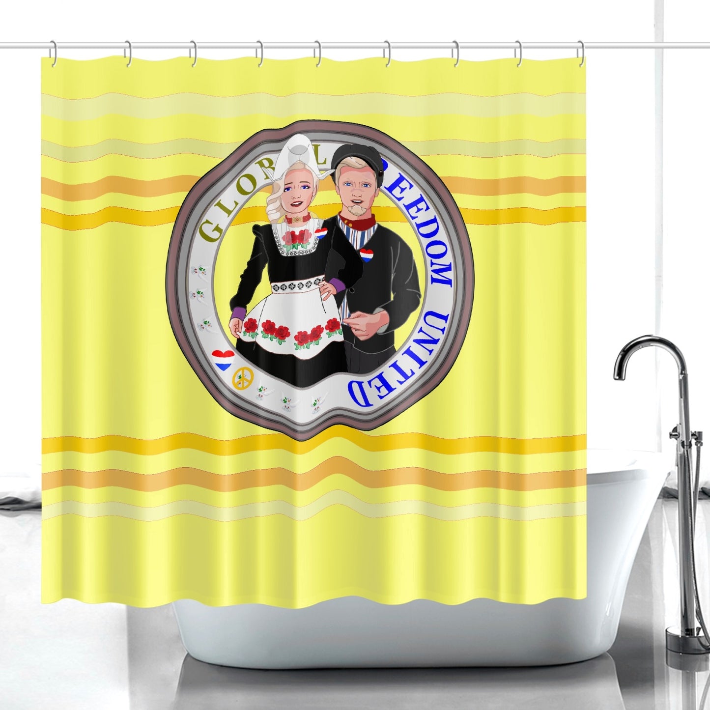 GLOBAL FREEDOM UNITED© Couple Nederland Yellow - Quick-drying Shower Curtain