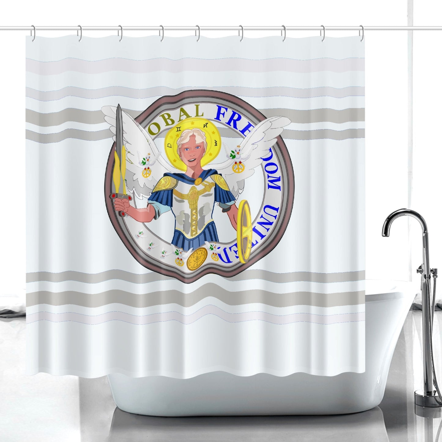 Quick-drying Shower Curtain GLOBAL FREEDOM UNITED© Archangel Michael Version 1 Wight