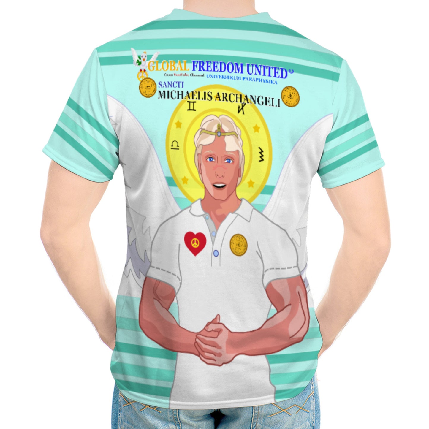 Men´s T-shirt GLOBAL FREEDOM UNITED© Archangel Michael In Latin V2 Light Green
