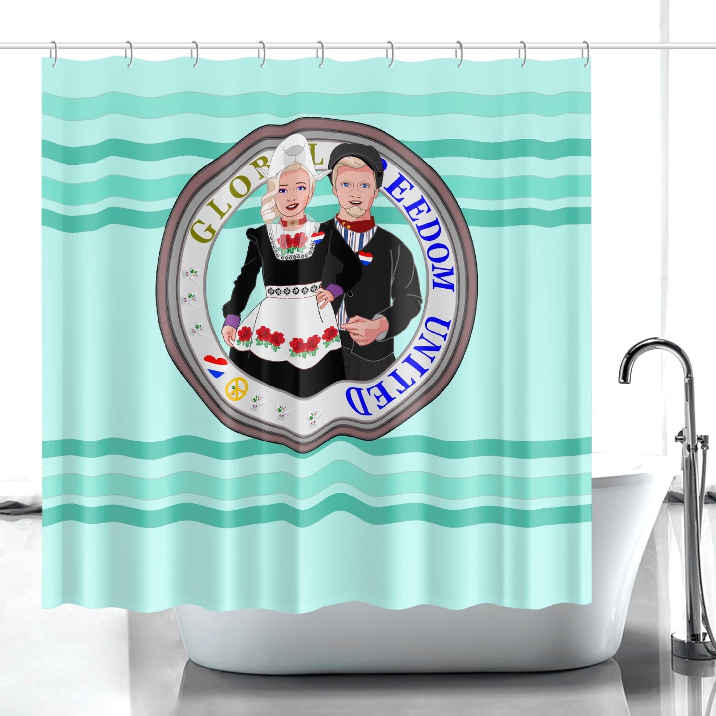 GLOBAL FREEDOM UNITED© Couple Nederland Light Green - Quick-drying Shower Curtain