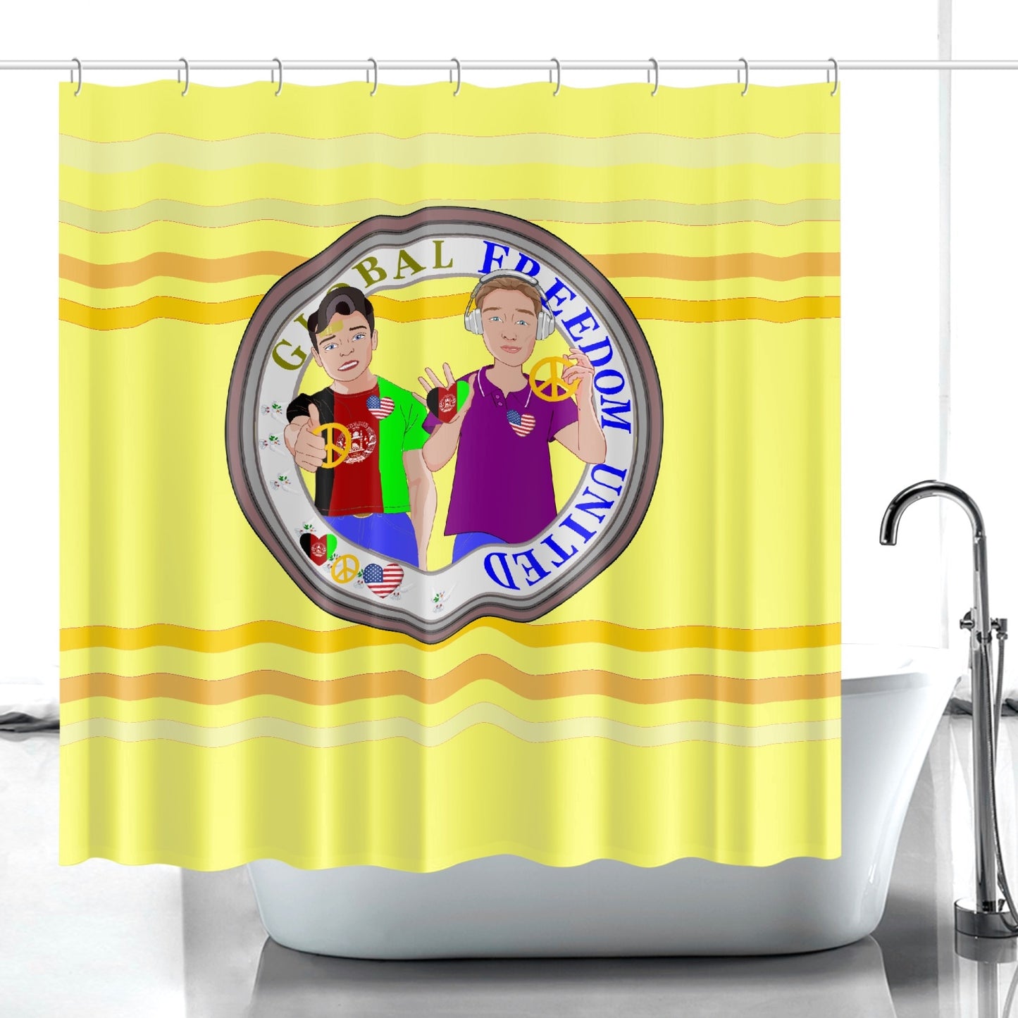 Quick-drying Shower Curtain GLOBAL FREEDOM UNITED© Women Afghanistan & USA Yellow