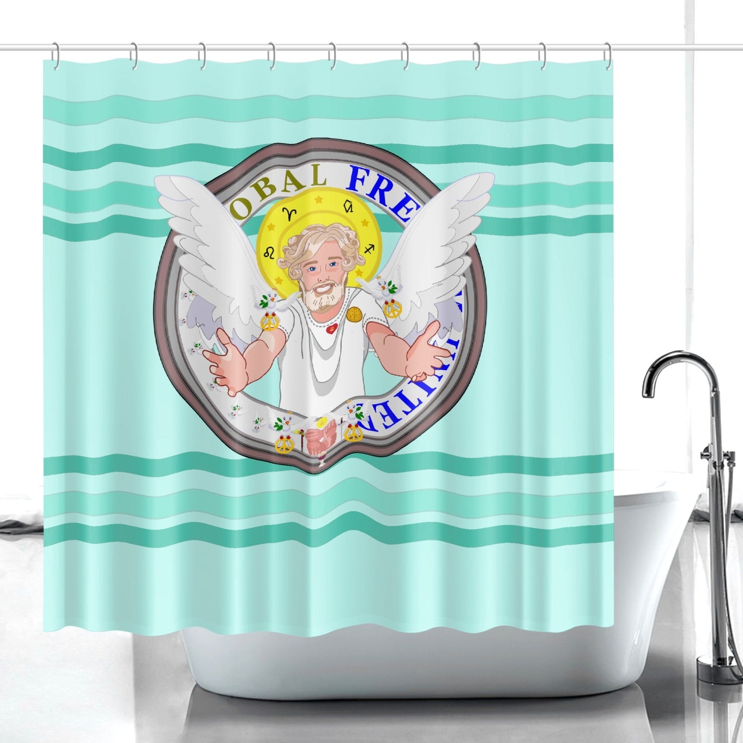 Quick-drying Shower Curtain GLOBAL FREEDOM UNITED© Archangel Uriel Light Green