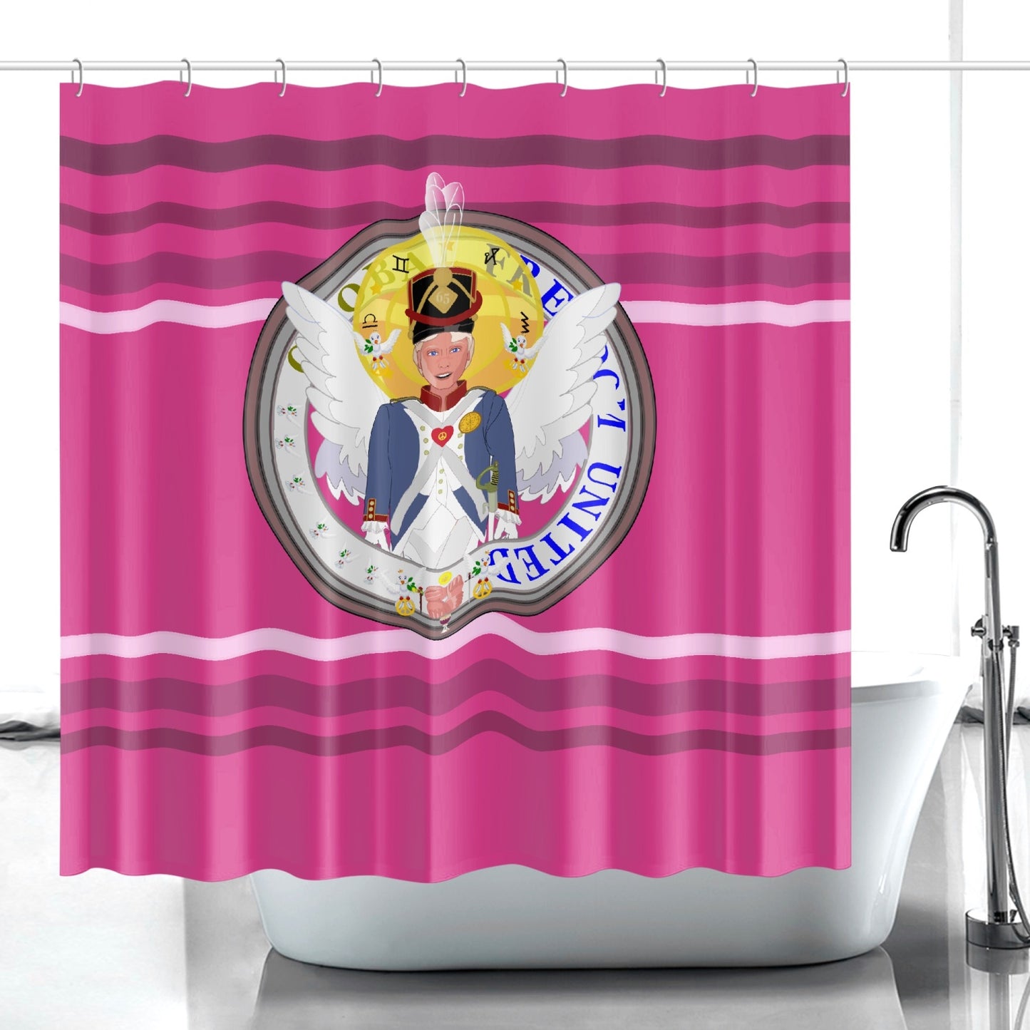 Quick-drying Shower Curtain GLOBAL FREEDOM UNITED© Archangel Michael Version 3 Pink2