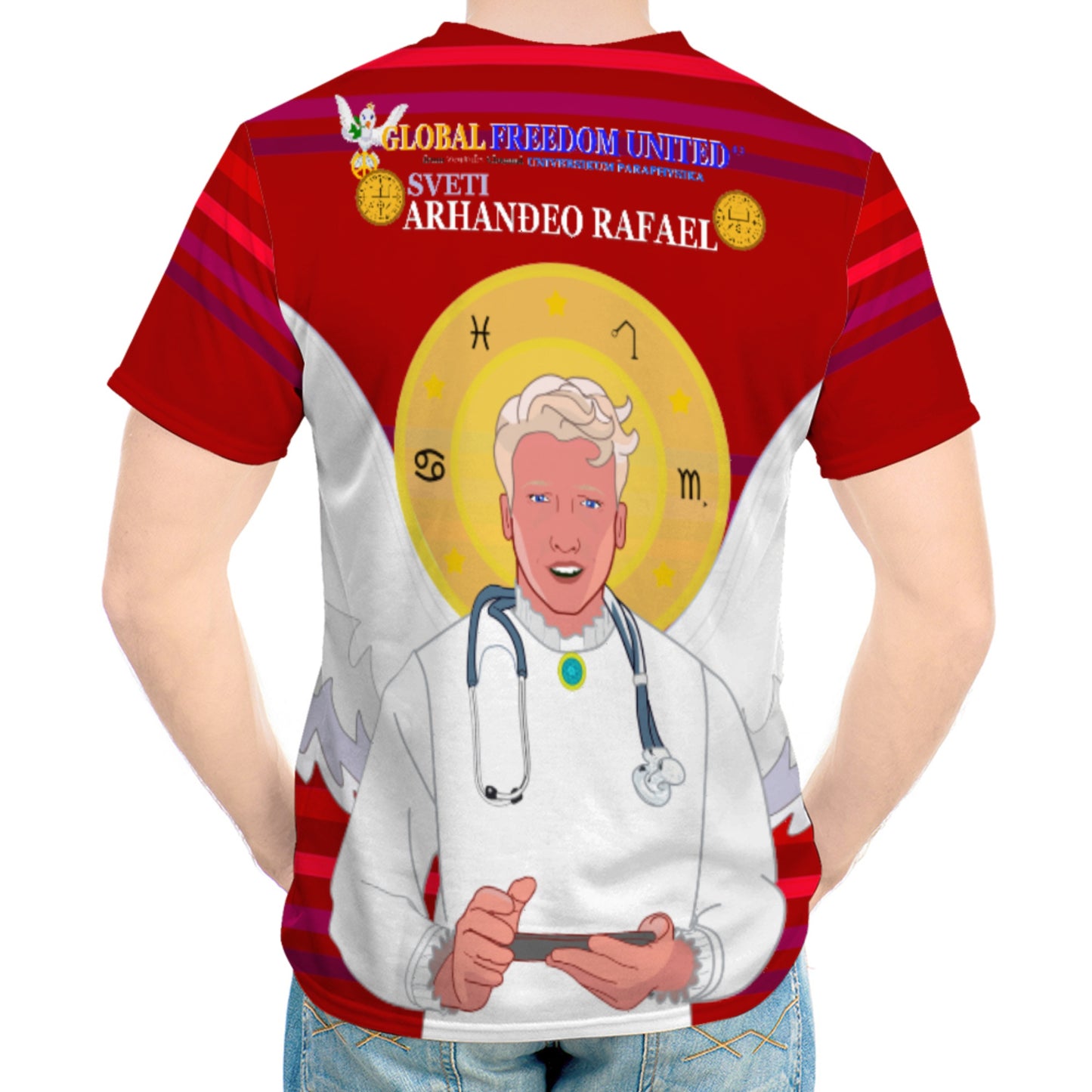 Men´s T-shirt GLOBAL FREEDOM UNITED© Archangel Rafael Croatia Red
