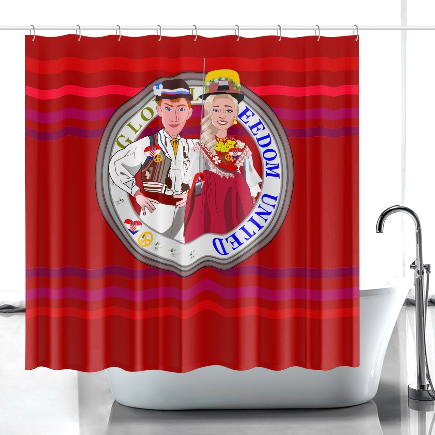 GLOBAL FREEDOM UNITED© Couple Croatia Red - Quick-drying Shower Curtain