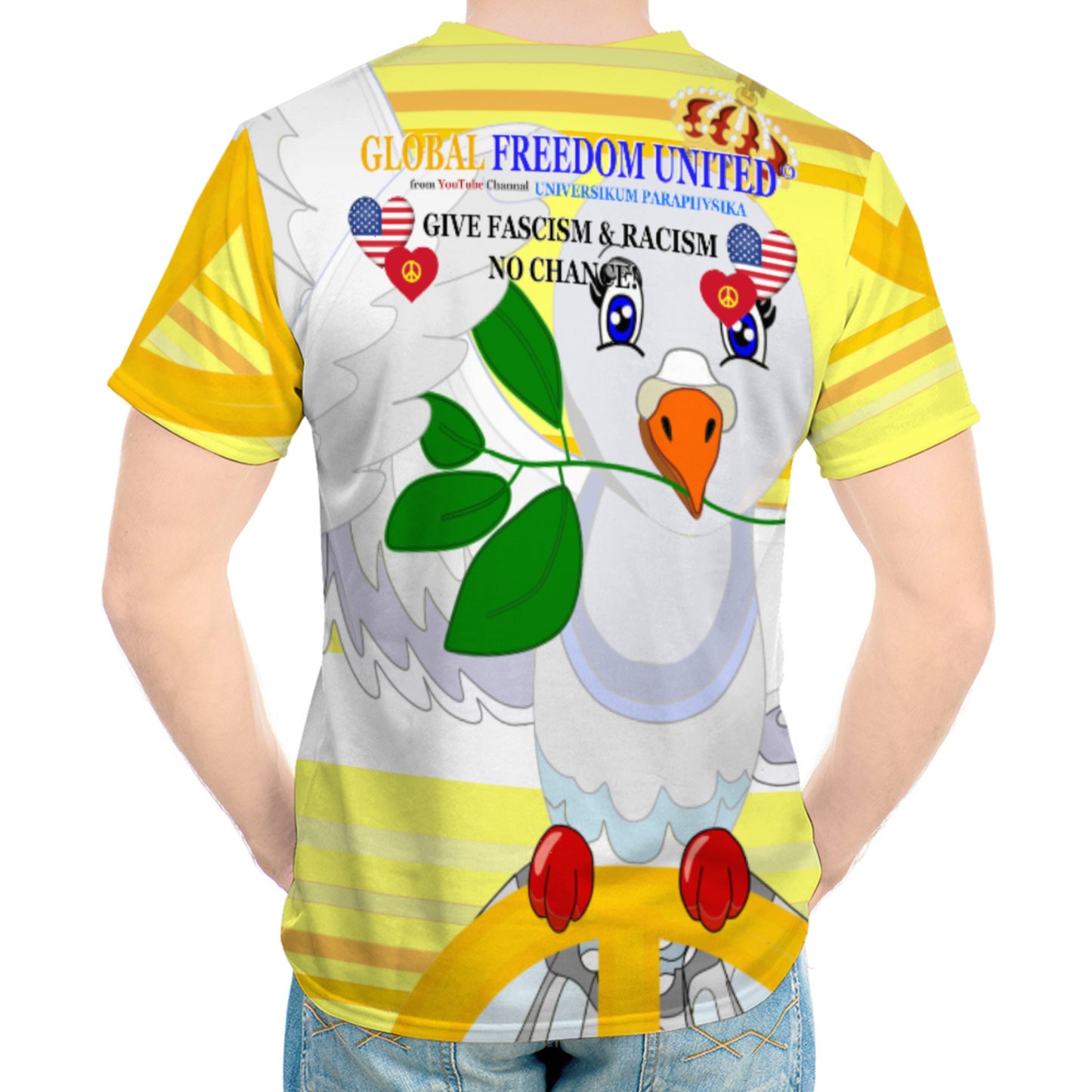 Men´s T-shirt GLOBAL FREEDOM UNITED© Anti Racism & Fascism USA Yellow