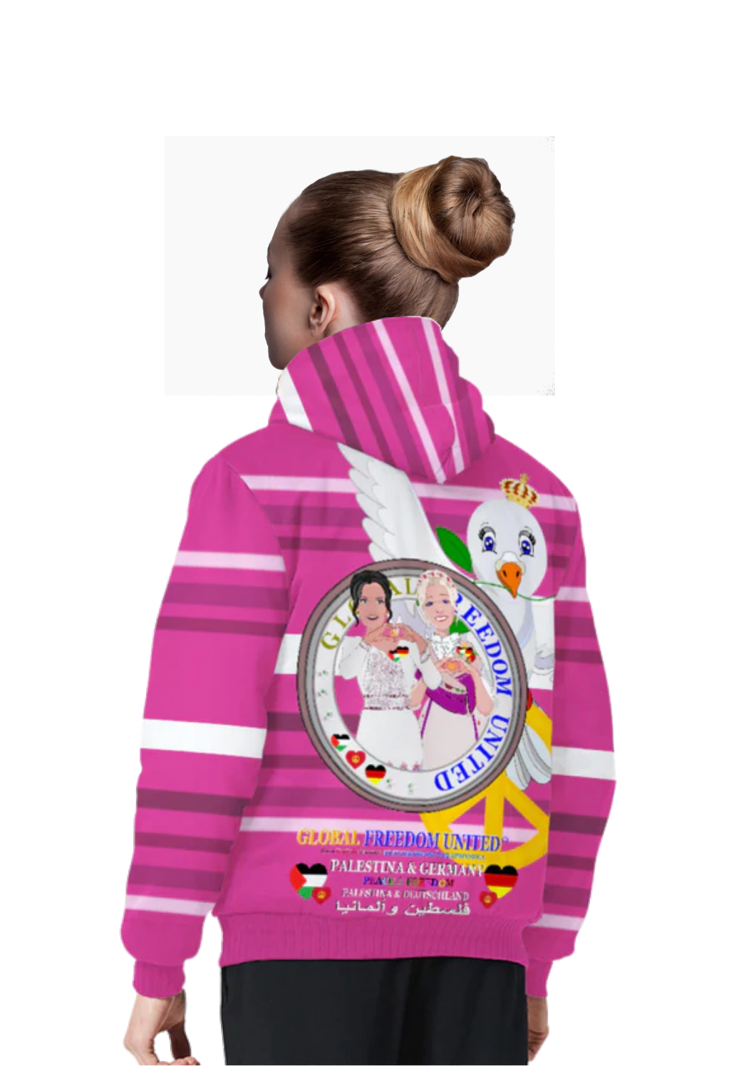 Plush Hoodie GLOBAL FREEDOM UNITED© Women Palestina & Germany Pink