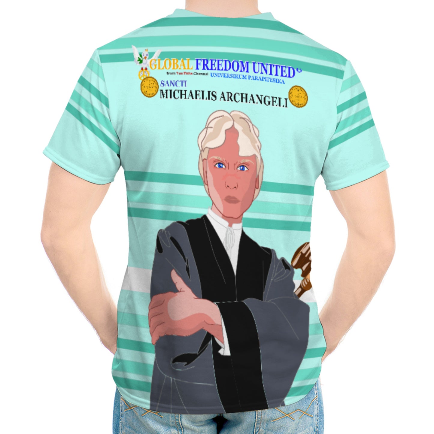 Men´s T-shirt GLOBAL FREEDOM UNITED© Archangel Michael In Latin V5 Light Green