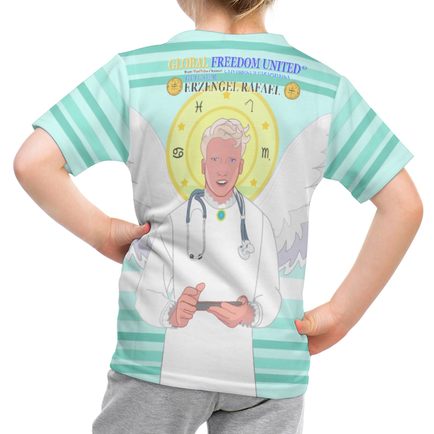 Kid´s T-shirt GLOBAL FREEDOM UNITED© Archangel Rafael German Light Green